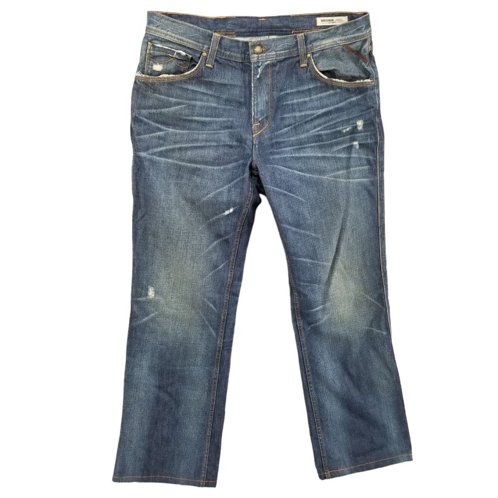 Brown Label Misfit Jeans Mens Blue Brando Wash Distressed Denim Size 38x31